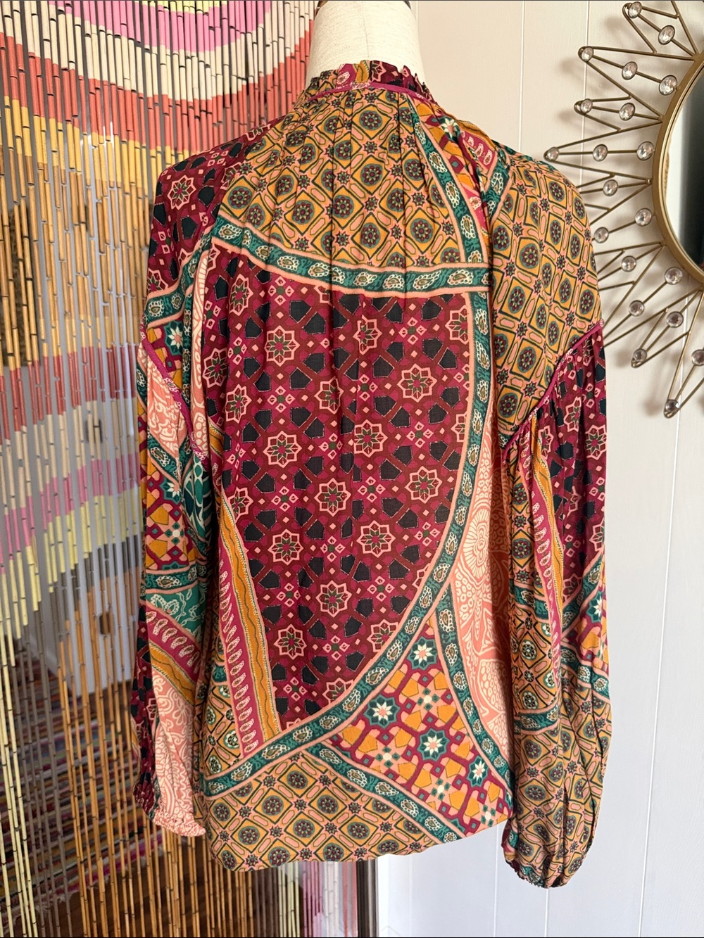 ba&sh Multi-Color Patchwork Tie-Neck Tunic - Picture 6 of 7